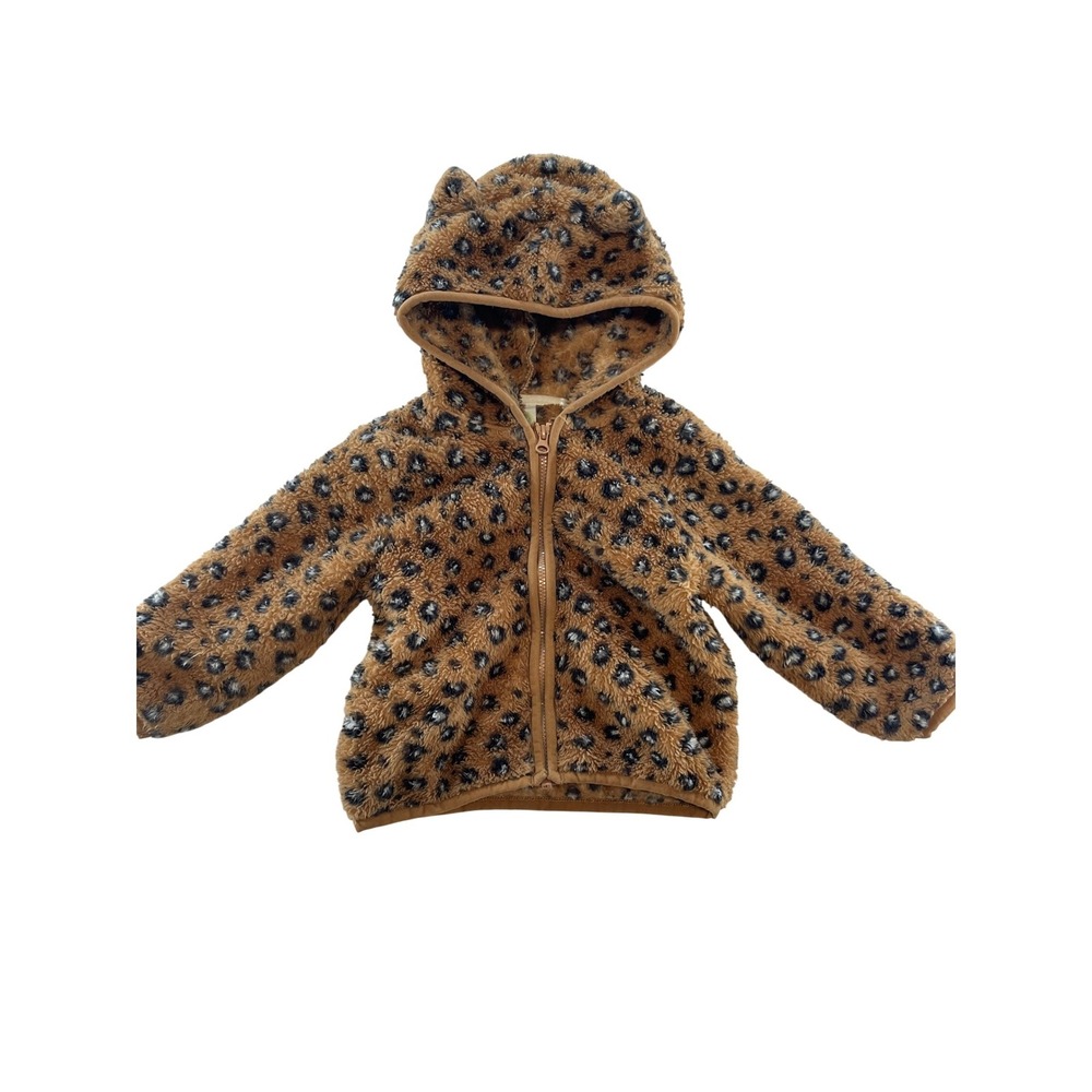 Little Me Leopard Print Fuzzy Fleece Hooded Jacket Kids Size 12M